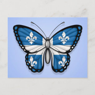 Postal Bandera de mariposa de Quebec en azul