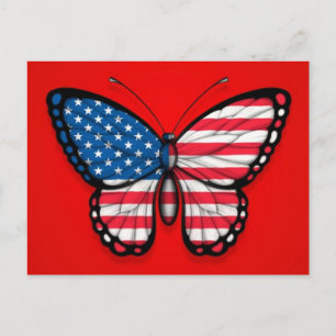 Postal Bandera de mariposa estadounidense en rojo