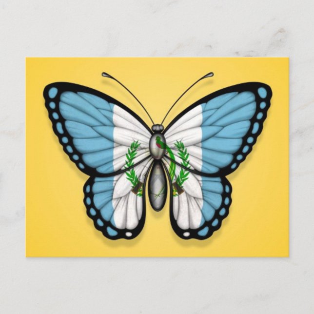 Postal Bandera de mariposa guatemalteca en amarillo (Anverso)