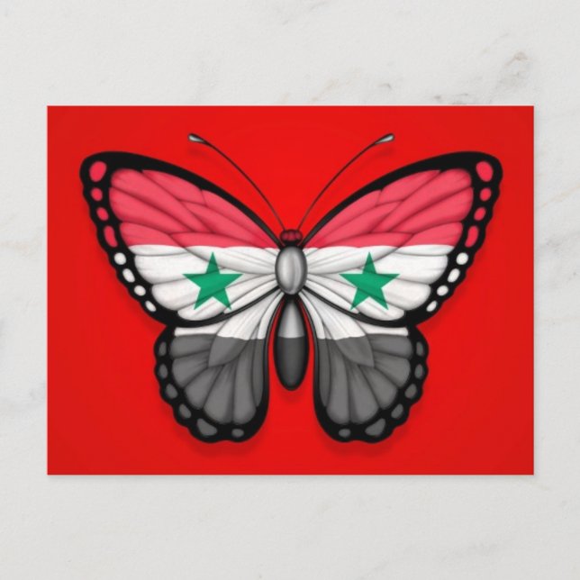 Postal Bandera de mariposa siria en rojo (Anverso)