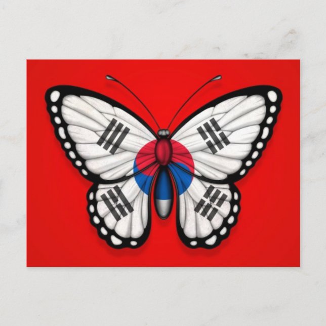 Postal Bandera de mariposa surcoreana en rojo (Anverso)