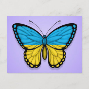 Postal Bandera de mariposa ucraniana en morado