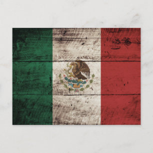 Postal Bandera de México en grano de madera vieja