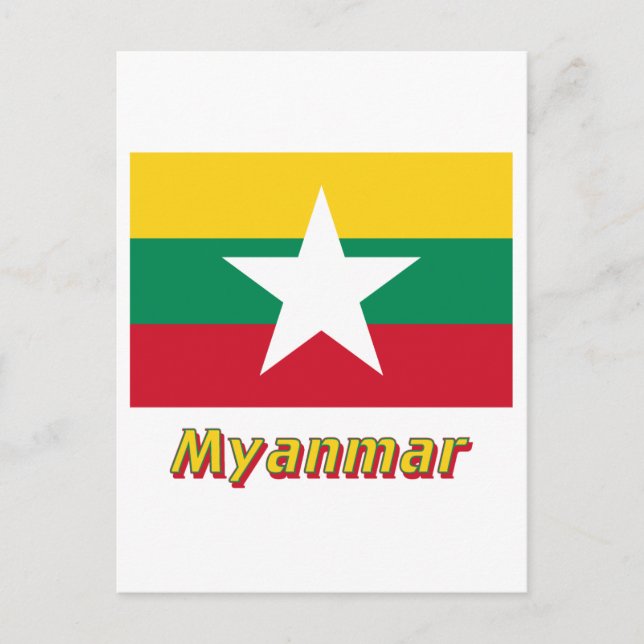 Postal Bandera de Myanmar con nombre (Anverso)