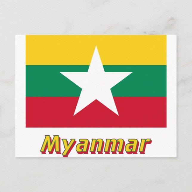Postal Bandera de Myanmar con nombre (Anverso)