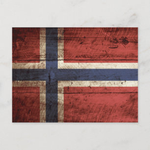 Postal Bandera de Noruega en grano de madera vieja