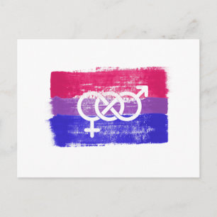 POSTAL BANDERA DE ORGULLO CON SÍMBOLO BISEXUAL PINTADO