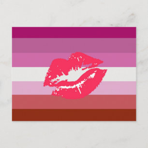Postal Bandera de orgullo lesbiana con lápiz labial