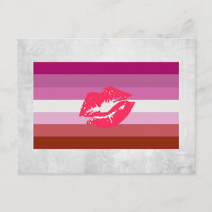 Postal Bandera de orgullo lesbiana con lápiz labial