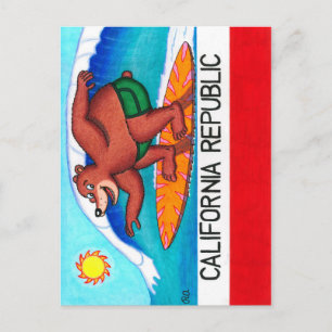 Postal Bandera de Oso de Surfing de California