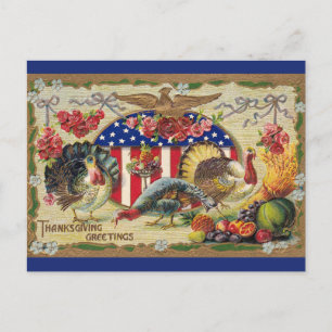 Postal Bandera de pavo patriota vintage Águila Día de Acc