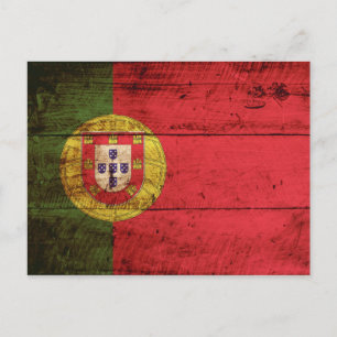 Postal Bandera de Portugal en grano de madera vieja