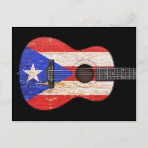 Postal Bandera de Puerto Rico, guitarra acústica, negro