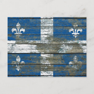 Postal Bandera de Quebec sobre tablas de madera en bruto