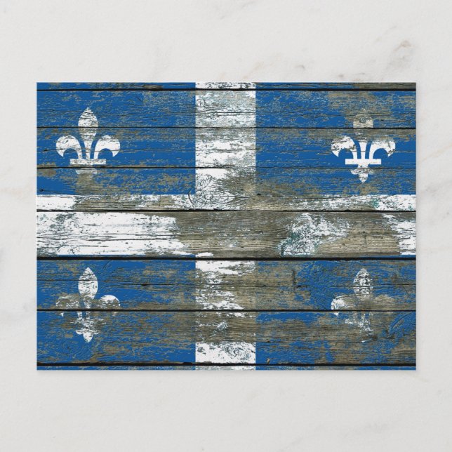Postal Bandera de Quebec sobre tablas de madera en bruto  (Anverso)