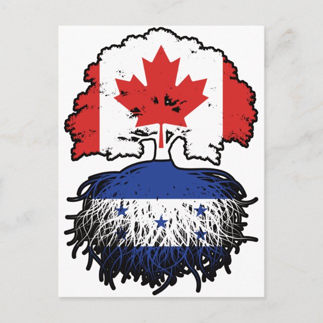 Postal Bandera de raíces de árbol hondureño canadiense en (Anverso)