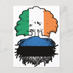 Postal Bandera de raíces estonias irlandesas de árboles