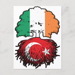 Postal Bandera de raíces turcas irlandesas de árboles en 