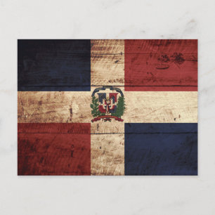 Postal Bandera de República Dominicana en grano de madera