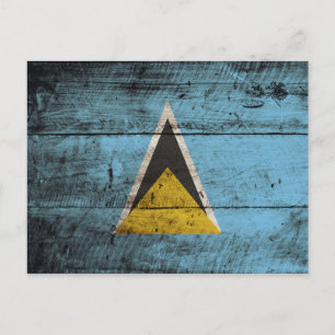 Postal Bandera de Santa Lucía en grano de madera vieja