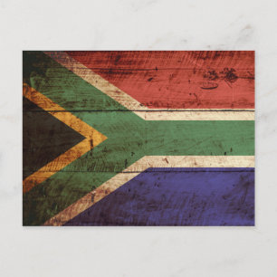 Postal Bandera de Sudáfrica en grano de vieja madera