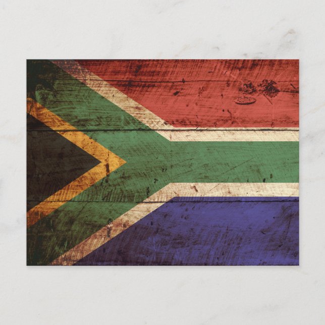 Postal Bandera de Sudáfrica en grano de vieja madera (Anverso)