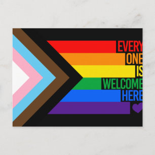 Postal Bandera de Todos son Bienvenidos Aquí (Orgullo Pro