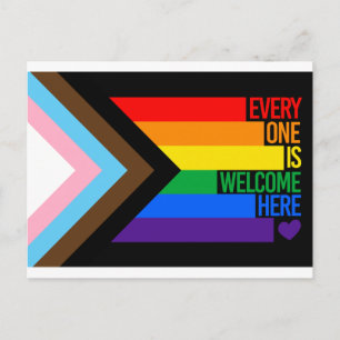 Postal Bandera de Todos son Bienvenidos Aquí (Orgullo Pro