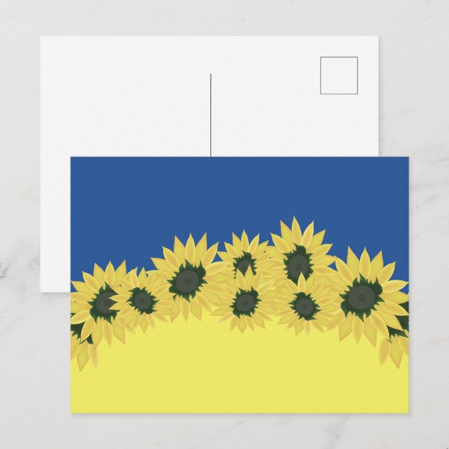 Postal Bandera de Ucrania con girasoles (Anverso / Reverso)