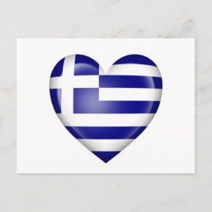 Postal Bandera del corazón griego sobre blanco