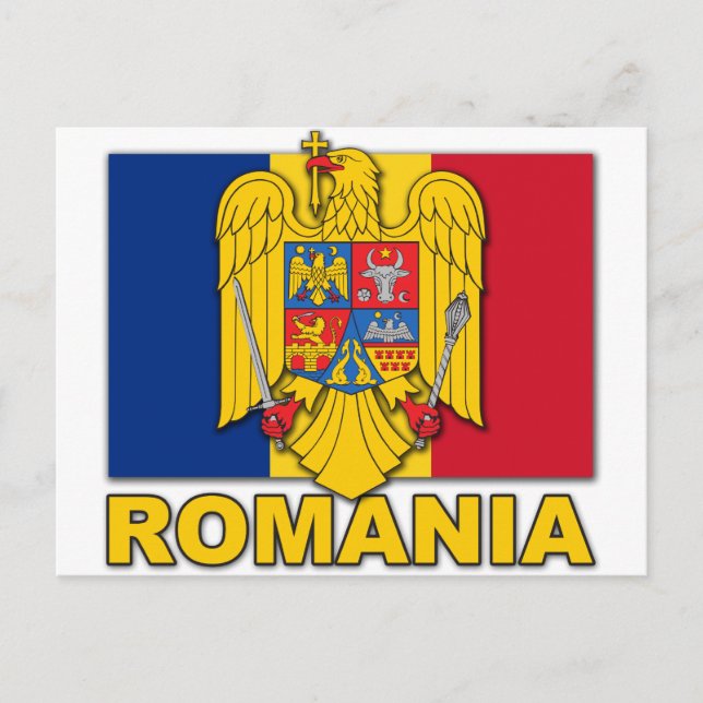 Postal Bandera del Escudo de Armas de Rumania (Anverso)