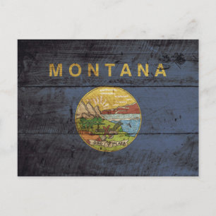 Postal Bandera del estado de Montana en grano de madera v