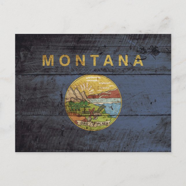 Postal Bandera del estado de Montana en grano de madera v (Anverso)