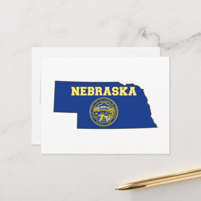 Postal Bandera del Estado de Nebraska y mapa (Anverso/Reverso In Situ)