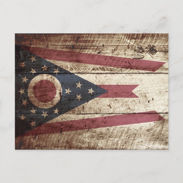 Postal Bandera del estado de Ohio en grano de madera viej (Anverso)