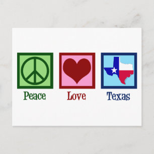 Postal Bandera del estado de Texas de paz y amor