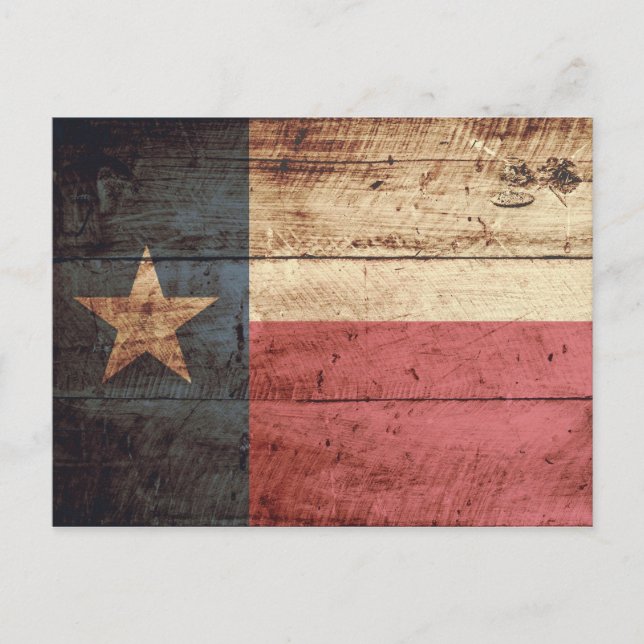 Postal Bandera del Estado de Texas sobre grano de madera  (Anverso)