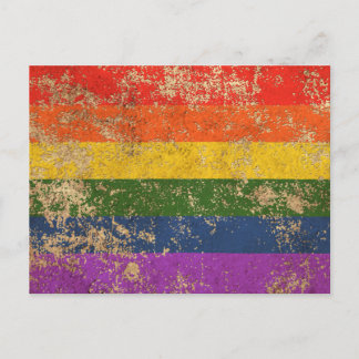 Postal Bandera del orgullo gay arcoiris vintage de edad a