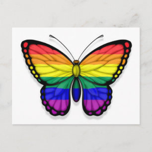 Postal Bandera del Orgullo Gay de Mariposa Arcoiris