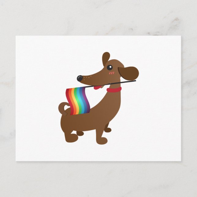 Postal Bandera del Orgullo Gay LGBT Dachshund - Divertido (Anverso)