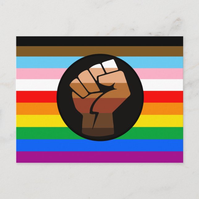 Postal Bandera del Orgullo POC Progreso LGBTQ+ (Anverso)