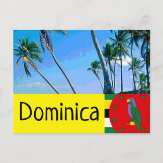 Postal Bandera dominicana con palmeras tropicales