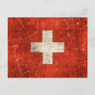 Postal Bandera envejecida y rasgada de Suiza
