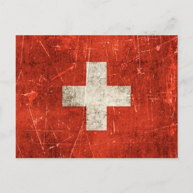 Postal Bandera envejecida y rasgada de Suiza (Anverso)