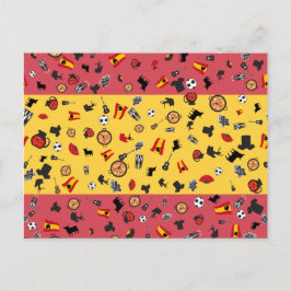 Postal Bandera española con objetos famosos de España