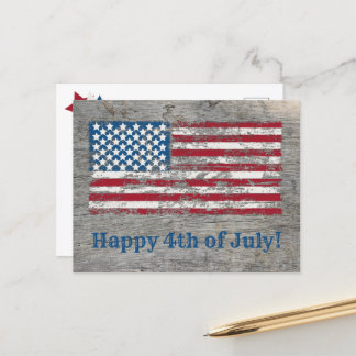 Postal Bandera estadounidense angustiada feliz 4 de julio