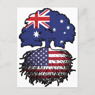 Postal Bandera estadounidense australiana de árboles de A