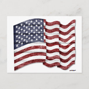 Postal Bandera estadounidense con grano de madera
