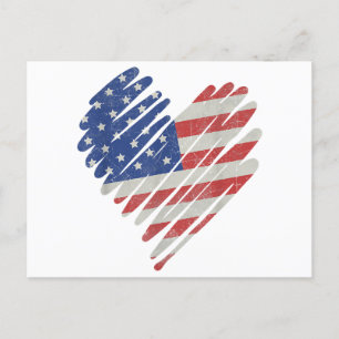 Postal Bandera estadounidense Corazón azul blanco rojo 4