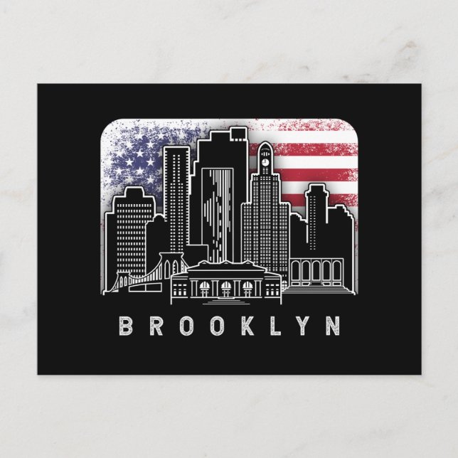 Postal Bandera estadounidense de Brooklyn New York Skylin (Anverso)